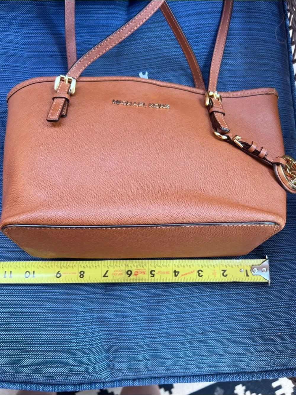 Michael Kors Jet Set Travel Tote Bag Brown Lugiano Saffiano Leather Small Medium